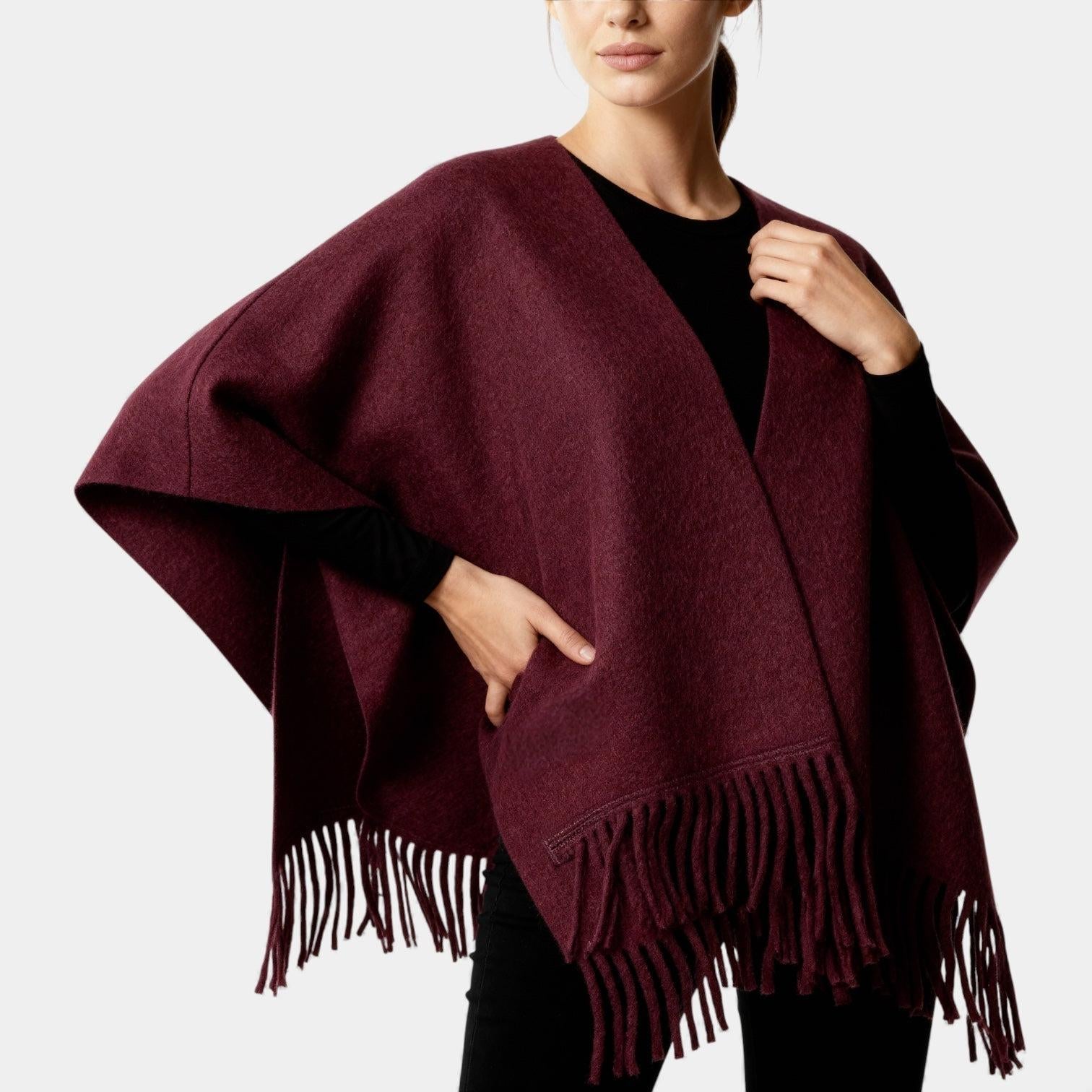 Fringed Women's Poncho Cape Scarf - Soft Knit Fabric - Stylish Layering Accessory for Casual and Outdoor Wear