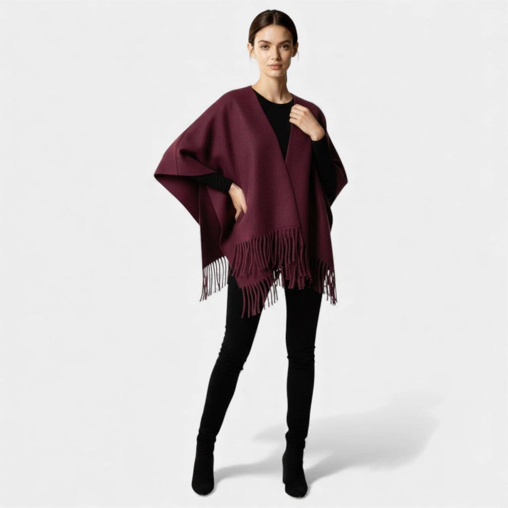 Fringed Women's Poncho Cape Scarf - Soft Knit Fabric - Stylish Layering Accessory for Casual and Outdoor Wear
