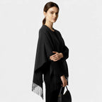 Fringed Women's Poncho Cape Scarf - Soft Knit Fabric - Stylish Layering Accessory for Casual and Outdoor Wear