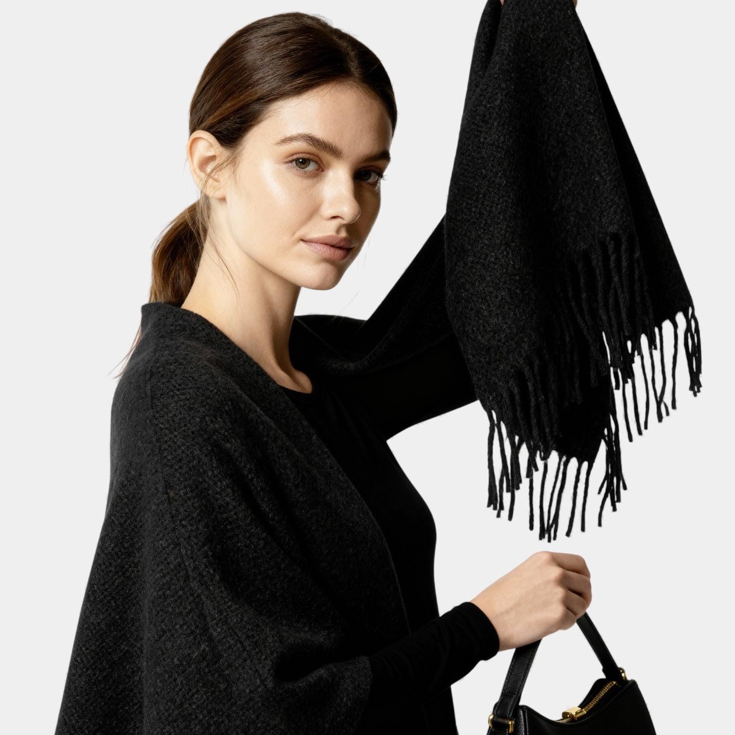 Fringed Women's Poncho Cape Scarf - Soft Knit Fabric - Stylish Layering Accessory for Casual and Outdoor Wear