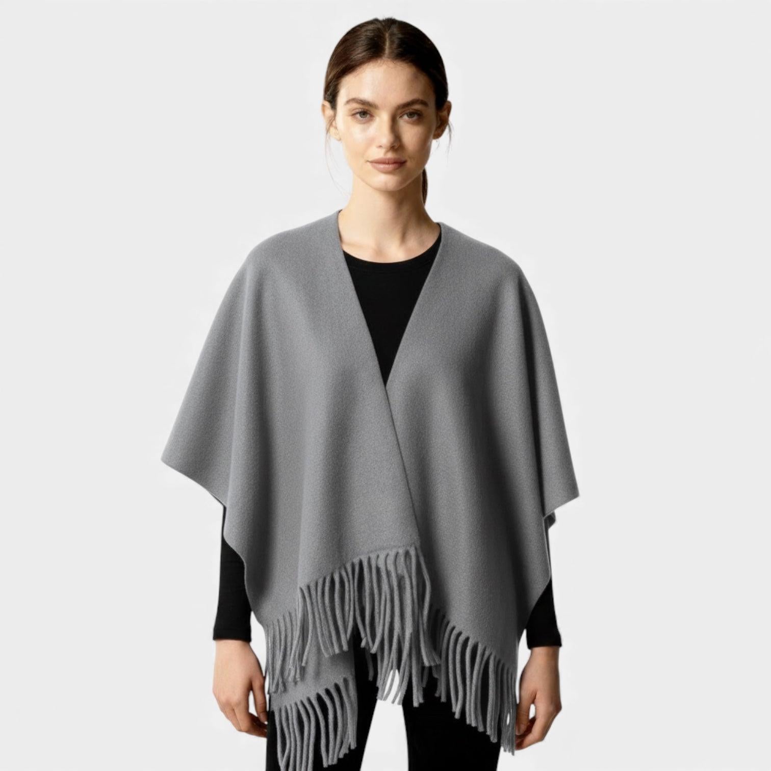 Fringed Women's Poncho Cape Scarf - Soft Knit Fabric - Stylish Layering Accessory for Casual and Outdoor Wear