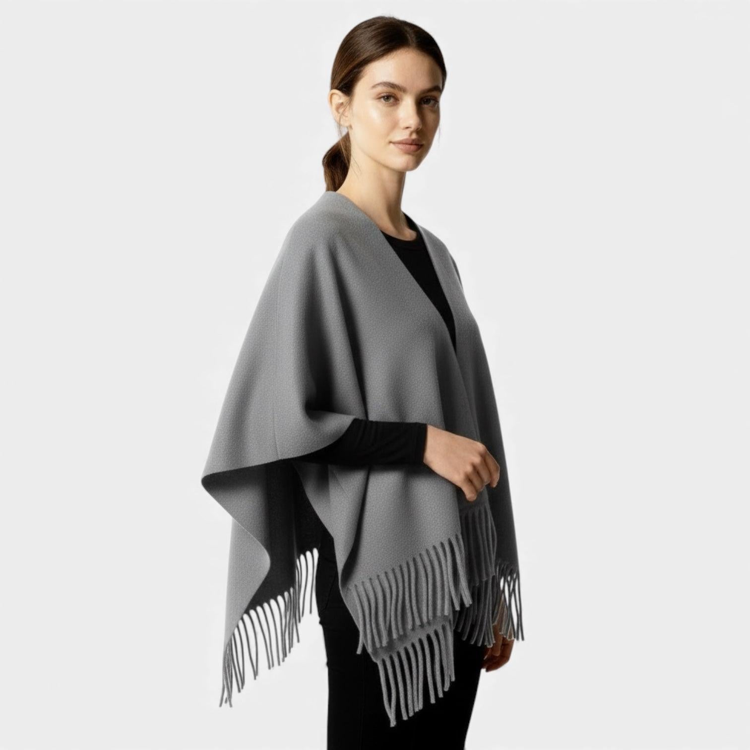 Fringed Women's Poncho Cape Scarf - Soft Knit Fabric - Stylish Layering Accessory for Casual and Outdoor Wear
