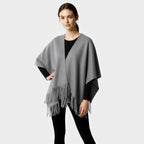 Fringed Women's Poncho Cape Scarf - Soft Knit Fabric - Stylish Layering Accessory for Casual and Outdoor Wear