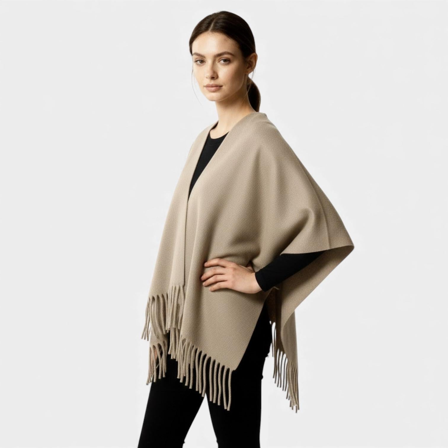 Fringed Women's Poncho Cape Scarf - Soft Knit Fabric - Stylish Layering Accessory for Casual and Outdoor Wear