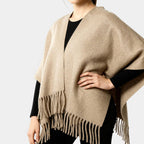 Fringed Women's Poncho Cape Scarf - Soft Knit Fabric - Stylish Layering Accessory for Casual and Outdoor Wear