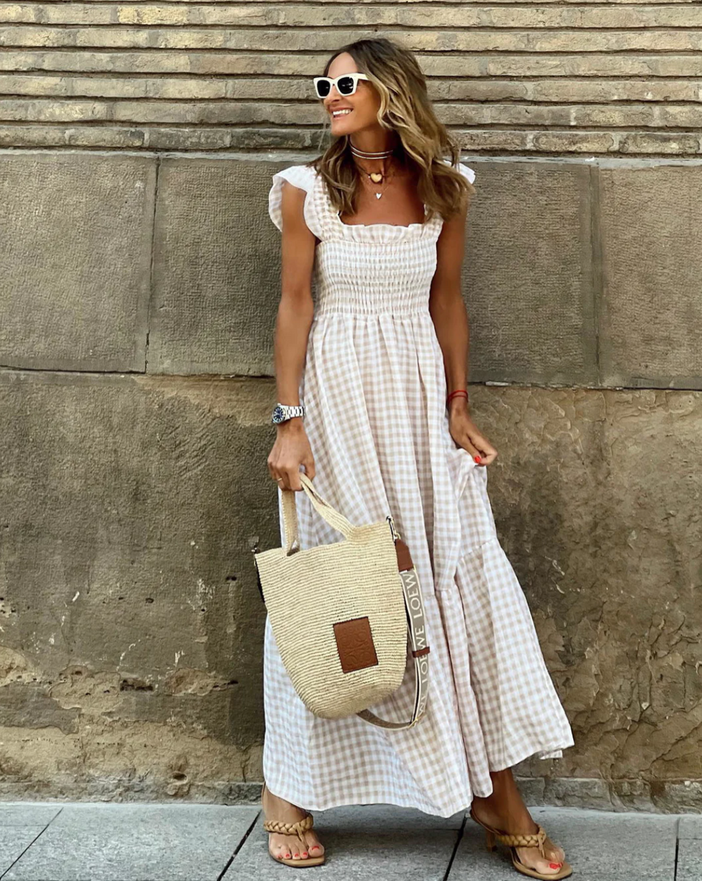 Gingham Maxi Dress in Cotton for Casual Summer Wear