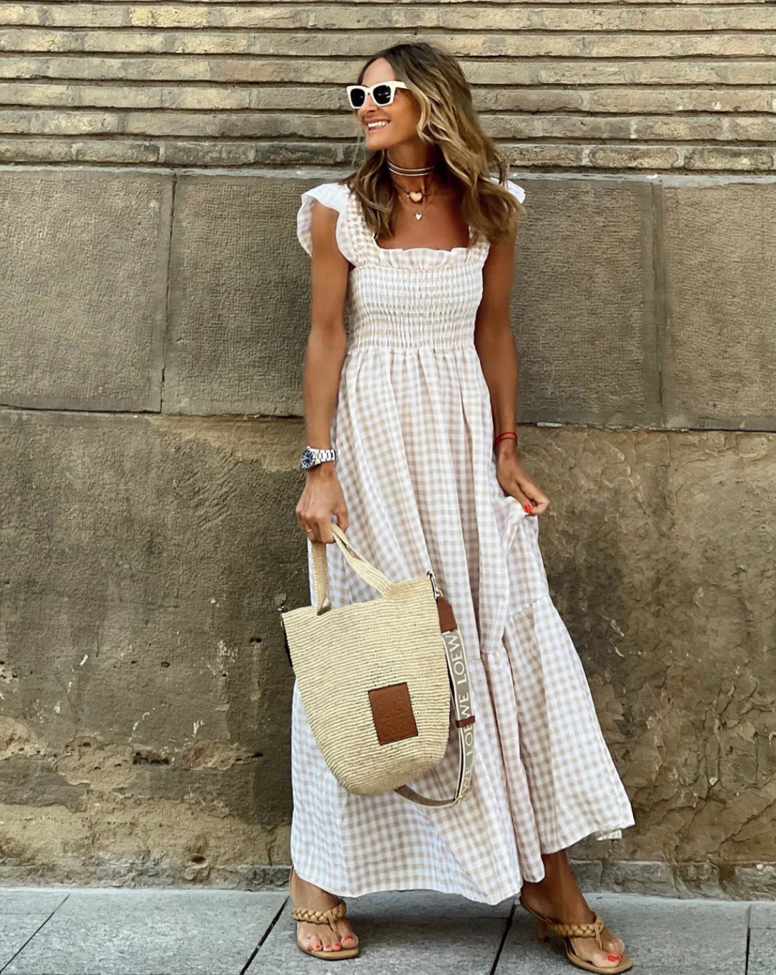 Gingham Maxi Dress in Cotton for Casual Summer Wear