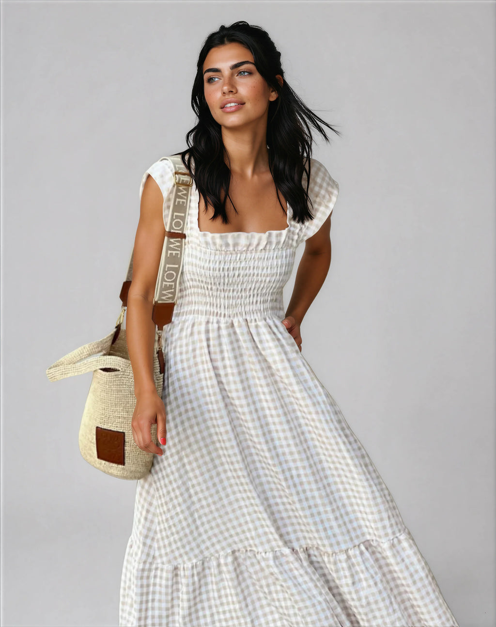 Gingham Maxi Dress in Cotton for Casual Summer Wear