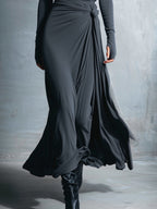 Grey Stretch Blended Fabric Wrap Dress Women UK – Knotted Maxi Dress, Wedding Guest & Cocktail