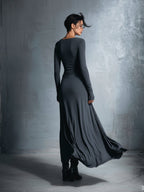 Grey Stretch Blended Fabric Wrap Dress Women UK – Knotted Maxi Dress, Wedding Guest & Cocktail
