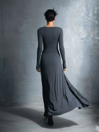Grey Stretch Blended Fabric Wrap Dress Women UK – Knotted Maxi Dress, Wedding Guest & Cocktail