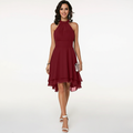 Halter Midi Cocktail Dress for Women - Elegant Party Wear in Lightweight Fabric - Perfect for Evening Events and Special Occasions