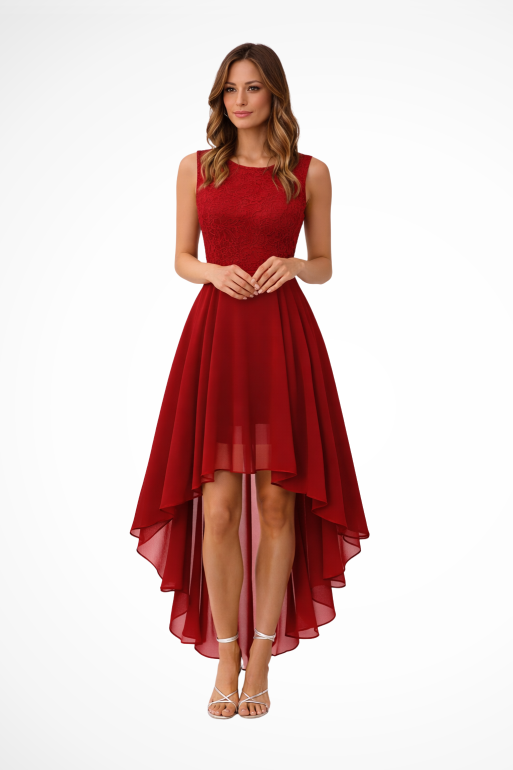 High Low Sleeveless Dress for Women | Wedding Guest Attire in Elegant Fabric
