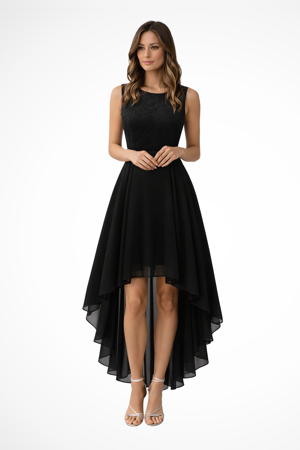 High Low Sleeveless Dress for Women | Wedding Guest Attire in Elegant Fabric