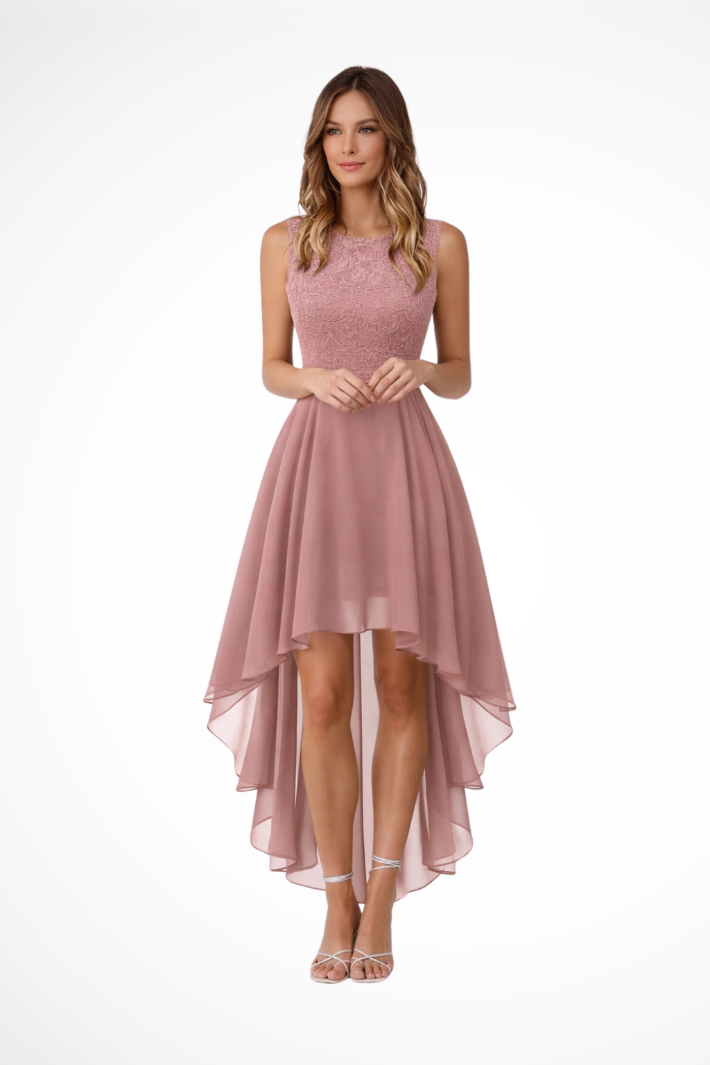 High Low Sleeveless Dress for Women | Wedding Guest Attire in Elegant Fabric