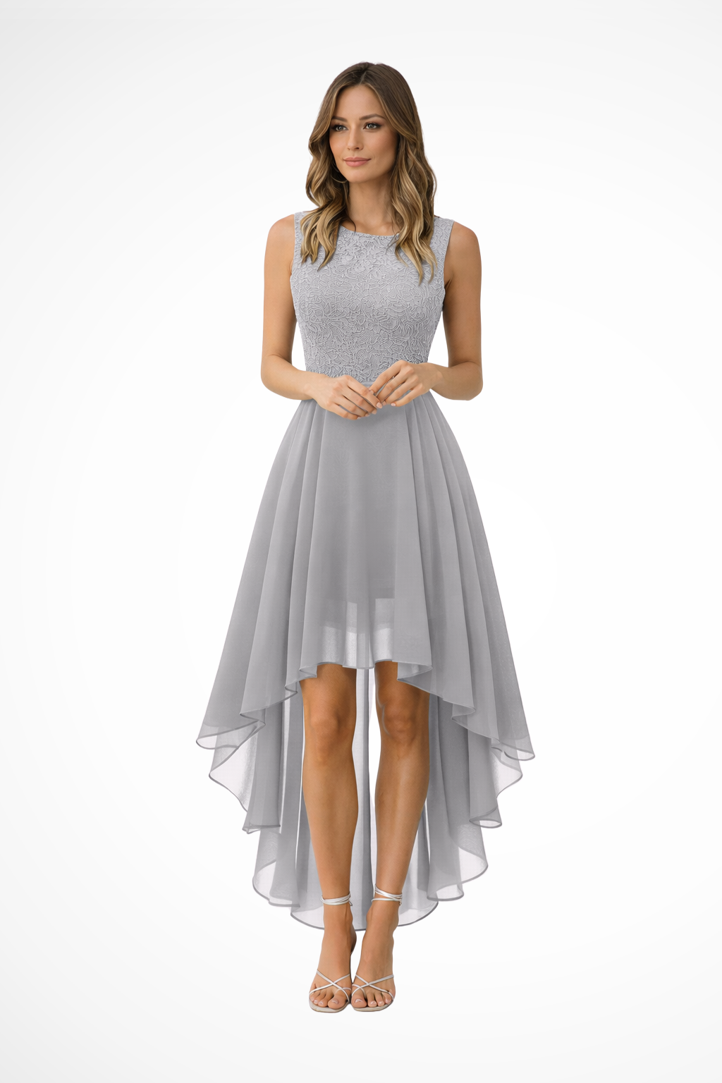 High Low Sleeveless Dress for Women | Wedding Guest Attire in Elegant Fabric