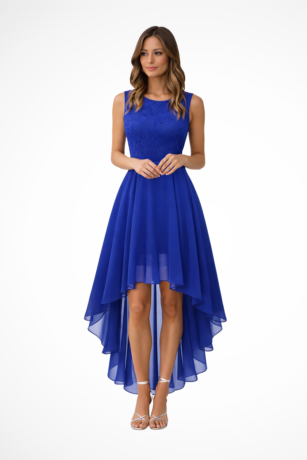 High Low Sleeveless Dress for Women | Wedding Guest Attire in Elegant Fabric