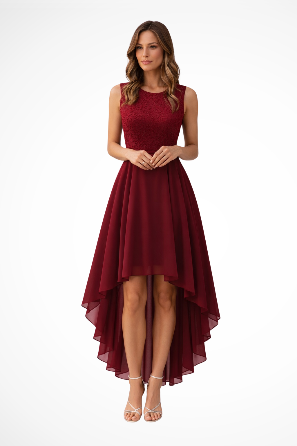 High Low Sleeveless Dress for Women | Wedding Guest Attire in Elegant Fabric