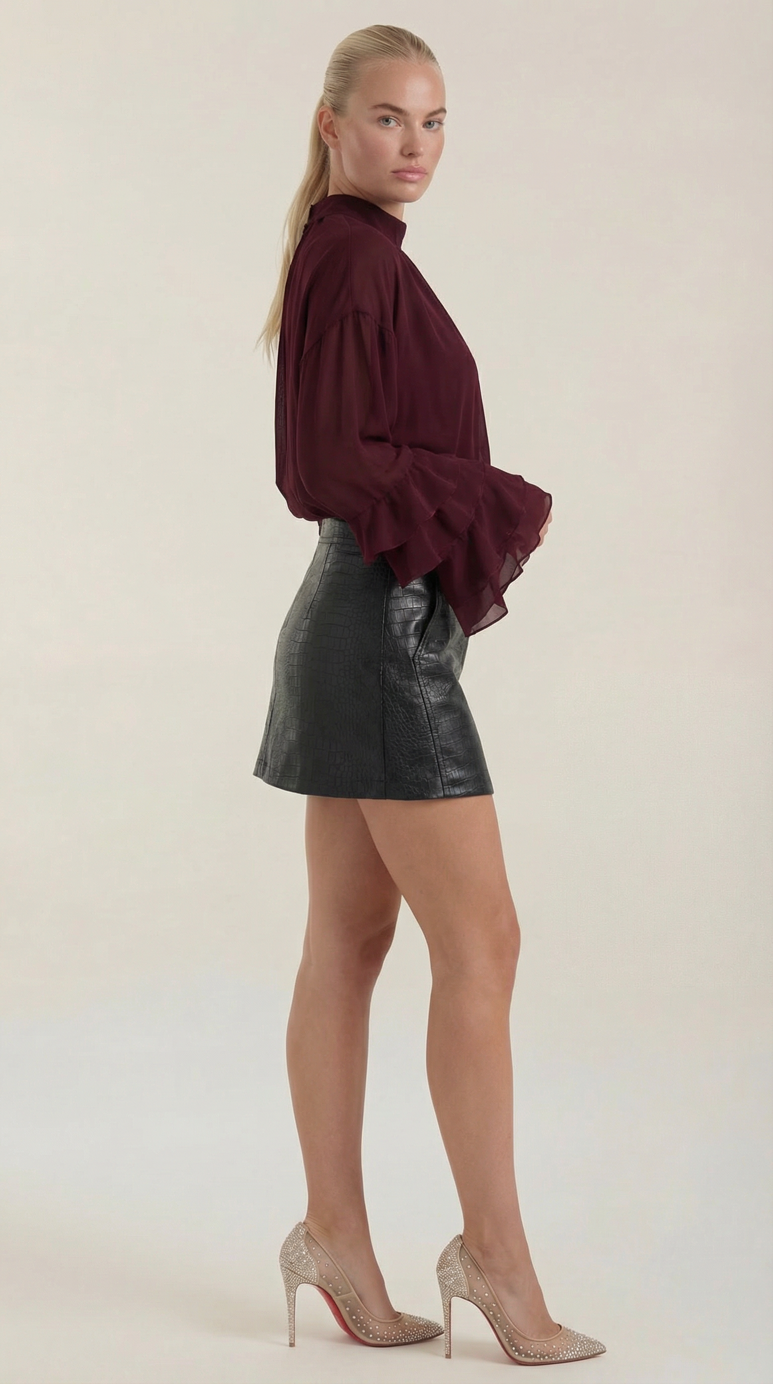 High Mock Neck Sheer Top - Lightweight Fabric - Elegant Casual Wear - Perfect for Layering or Dressy Occasions