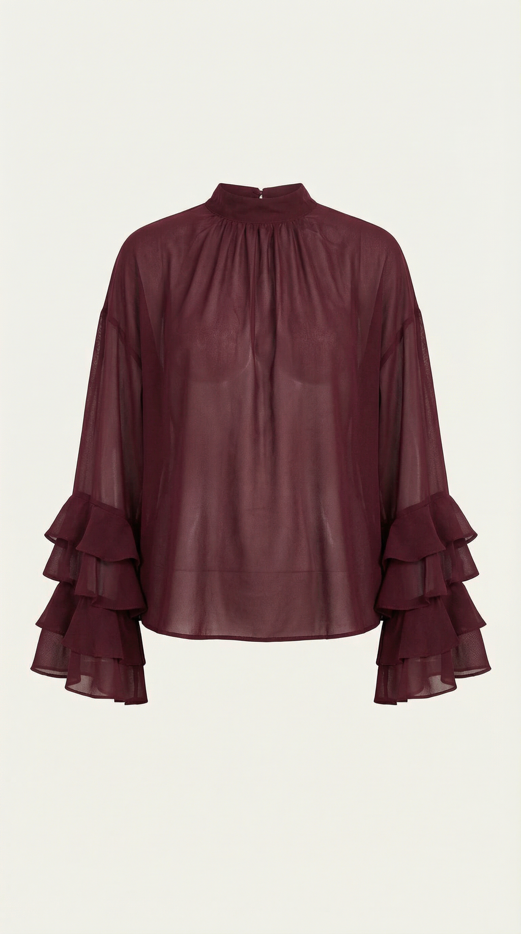High Mock Neck Sheer Top - Lightweight Fabric - Elegant Casual Wear - Perfect for Layering or Dressy Occasions