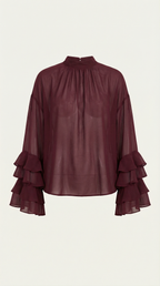 High Mock Neck Sheer Top - Lightweight Fabric - Elegant Casual Wear - Perfect for Layering or Dressy Occasions