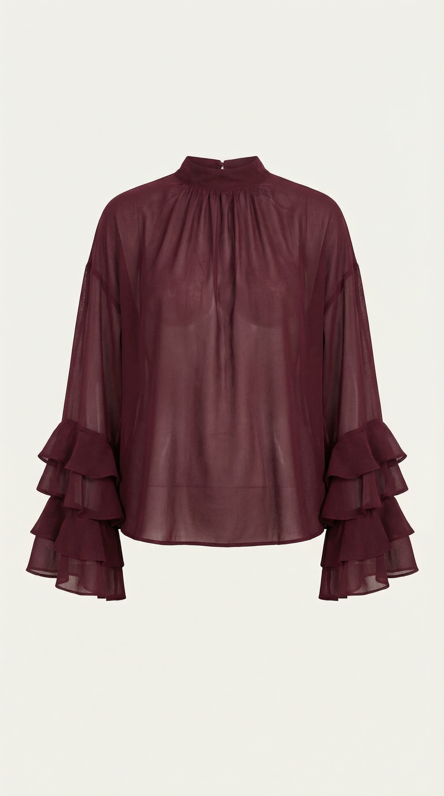 High Mock Neck Sheer Top - Lightweight Fabric - Elegant Casual Wear - Perfect for Layering or Dressy Occasions