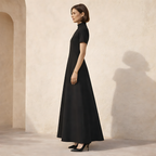 High Neck A-Line Maxi Dress in Soft Fabric with Short Sleeves for Formal Events