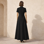 High Neck A-Line Maxi Dress in Soft Fabric with Short Sleeves for Formal Events