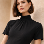High Neck A-Line Maxi Dress in Soft Fabric with Short Sleeves for Formal Events
