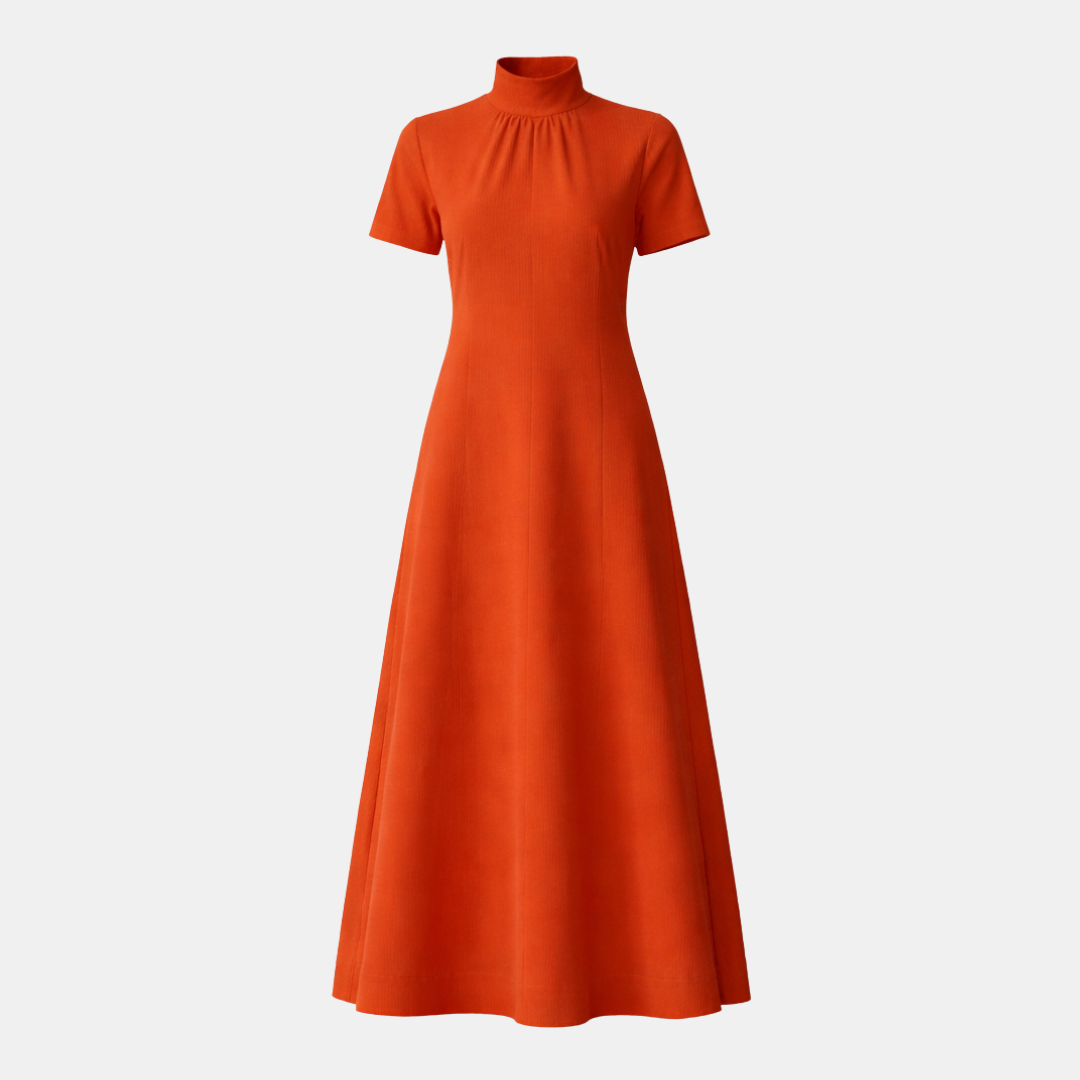 High Neck A-Line Maxi Dress in Soft Fabric with Short Sleeves for Formal Events