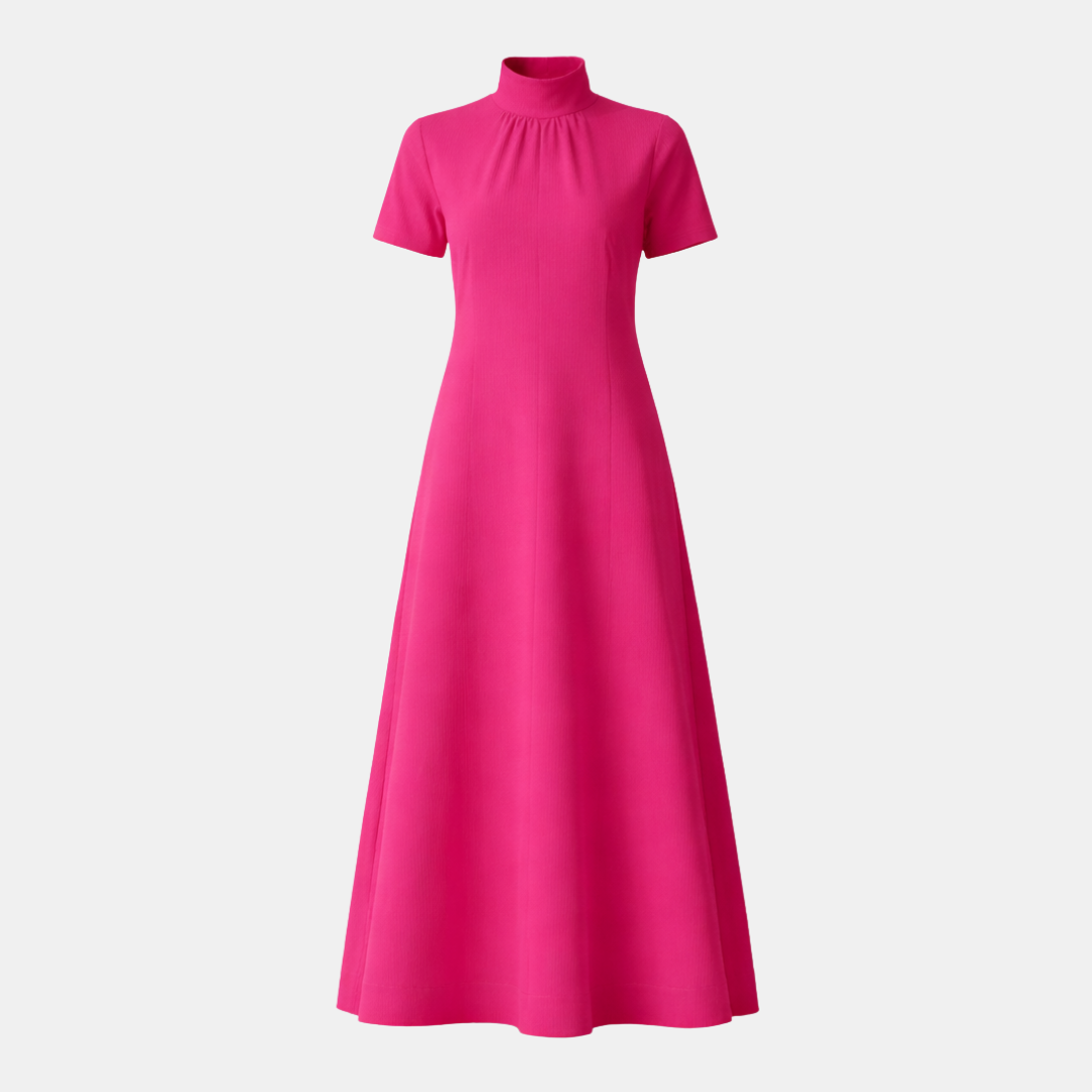 High Neck A-Line Maxi Dress in Soft Fabric with Short Sleeves for Formal Events