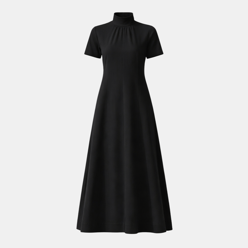 High Neck A-Line Maxi Dress in Soft Fabric with Short Sleeves for Formal Events