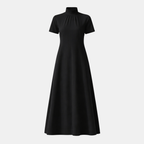 High Neck A-Line Maxi Dress in Soft Fabric with Short Sleeves for Formal Events