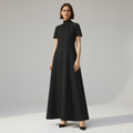 High Neck A-Line Maxi Dress in Soft Fabric with Short Sleeves for Formal Events