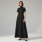 High Neck A-Line Maxi Dress in Soft Fabric with Short Sleeves for Formal Events