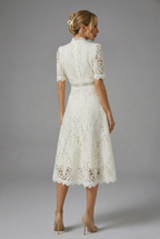 High Neck Lace Midi Dress for Women - Elegant Evening Wear