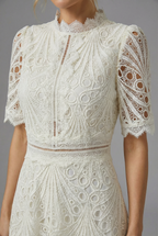 High Neck Lace Midi Dress for Women - Elegant Evening Wear