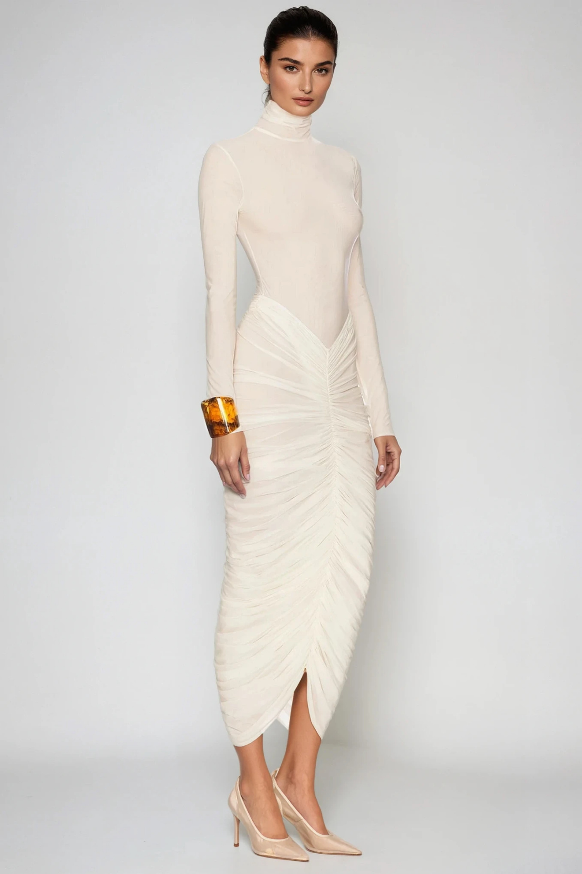 High Neck Midi Dress in Soft Fabric for Casual or Formal Wear