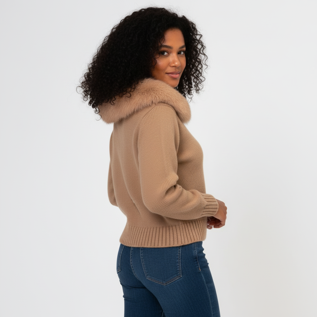 Hooded Faux-Fur Cardigan for Women - Soft Knit Zip Jacket for Casual Wear