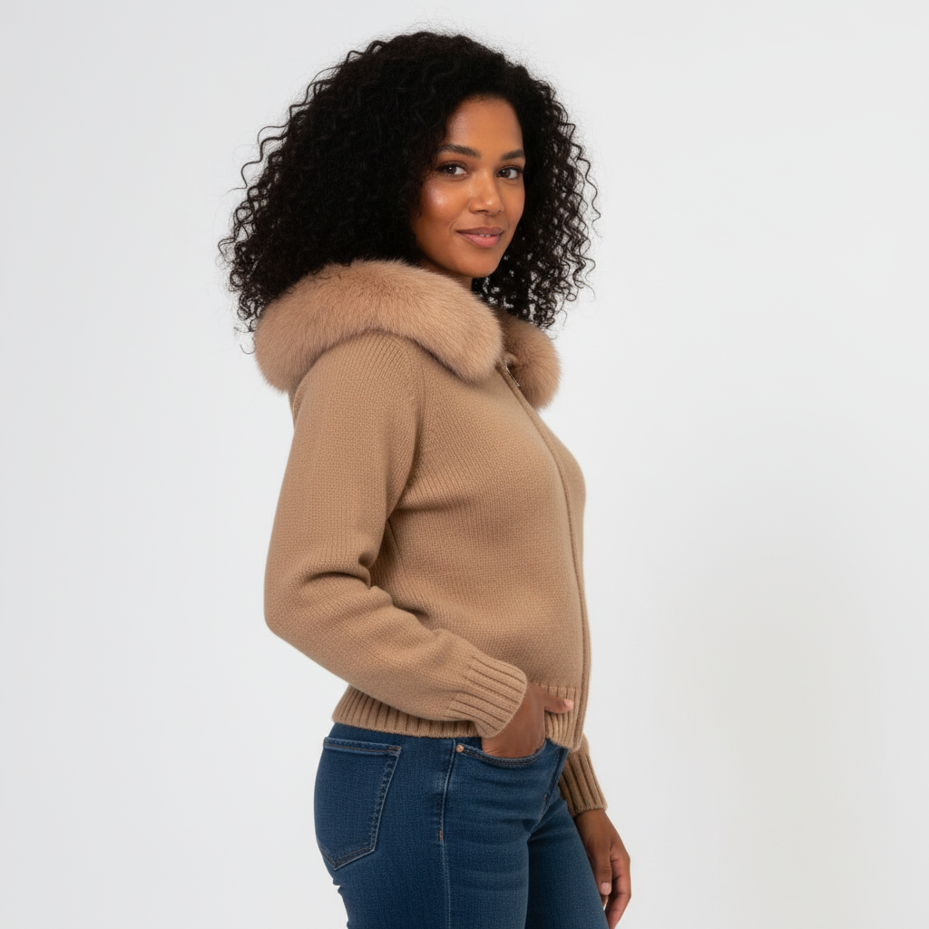 Hooded Faux-Fur Cardigan for Women - Soft Knit Zip Jacket for Casual Wear