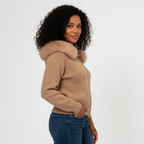 Hooded Faux-Fur Cardigan for Women - Soft Knit Zip Jacket for Casual Wear