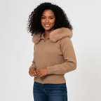 Hooded Faux-Fur Cardigan for Women - Soft Knit Zip Jacket for Casual Wear