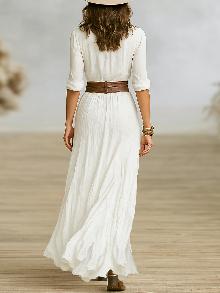 Imitation Cotton And Linen Pleated Maxi Dress Women UK – Wedding Guest Garden Party Evening Gown