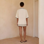 Ivory Linen Blend Women's Co-ord Shirt and Skirt Set for Casual Wear