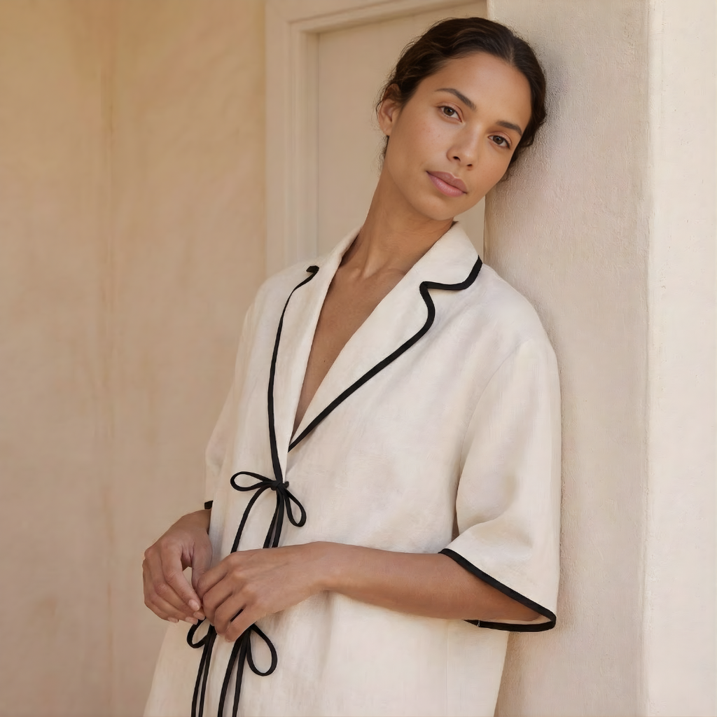 Ivory Linen Blend Women's Co-ord Shirt and Skirt Set for Casual Wear