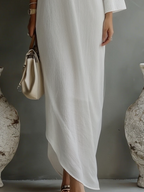 Ivory White Cotton-Linen Blend One-Shoulder Dress Women UK – Wedding Guest Garden Party Evening Gown