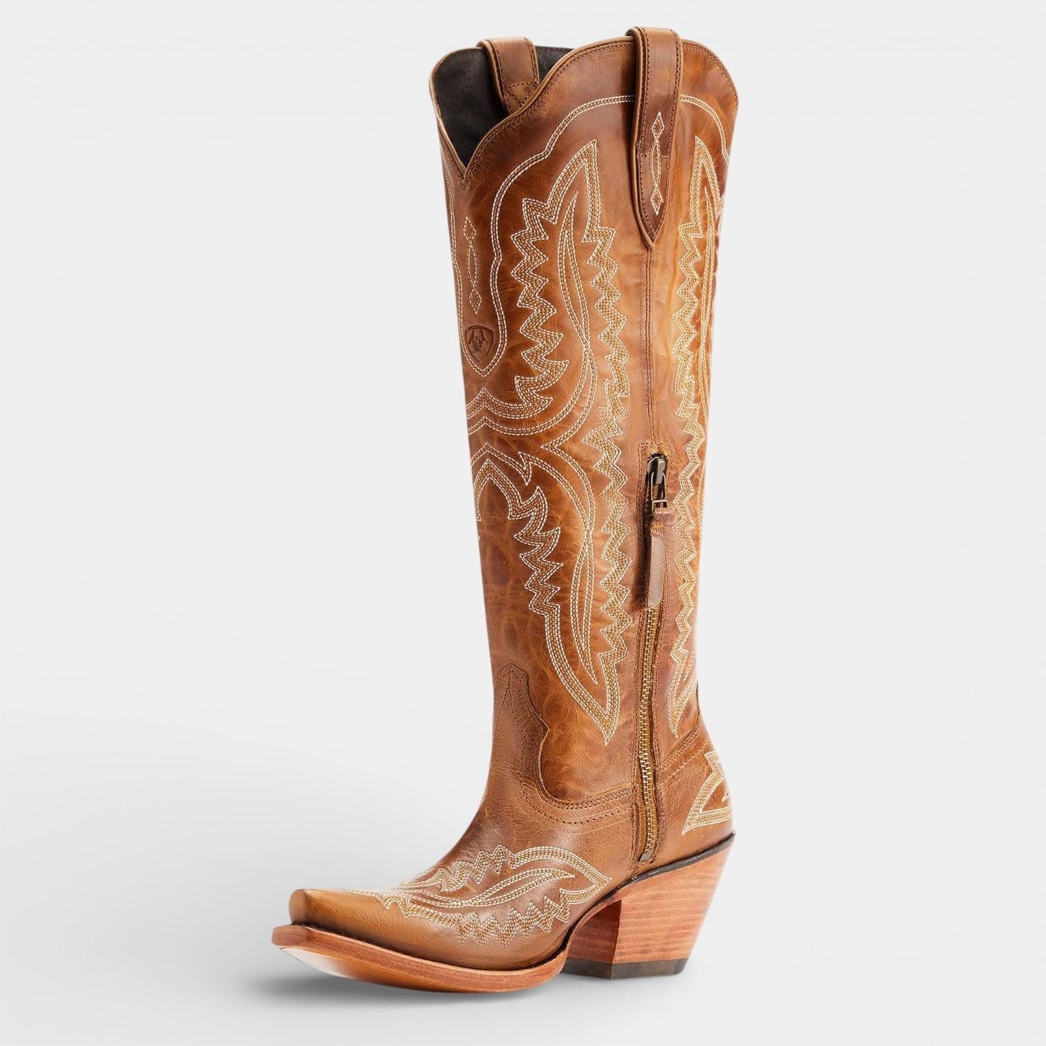 Knee High Vegan Leather Cowboy Boots for Women - Western Block Heel Design for Casual Wear