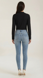 Knotted Mock Neck Blouse in Lightweight Fabric for Casual or Office Wear