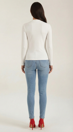 Knotted Mock Neck Blouse in Lightweight Fabric for Casual or Office Wear