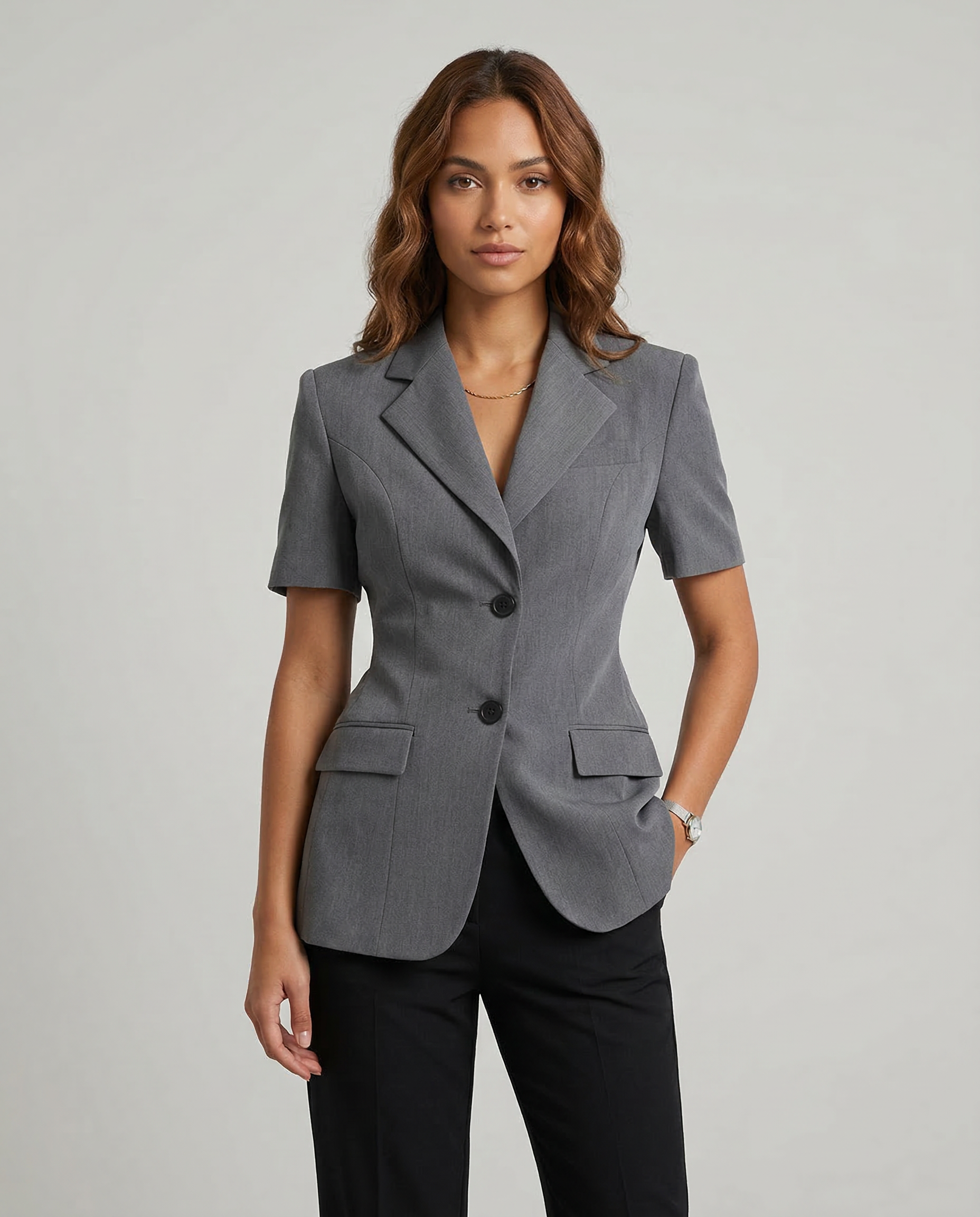 Korean A-Line Blazer Jacket - Short Sleeve Chic Design for Casual Wear